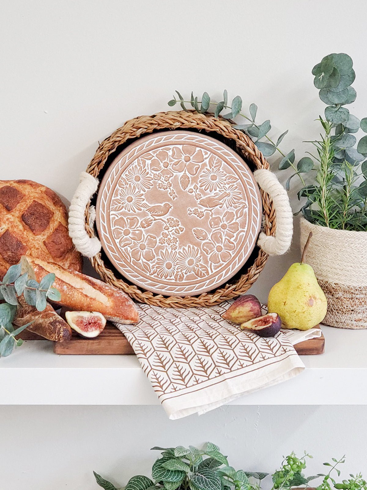 Bread Warmer & Basket Gift Set with Tea Towel - Garden Round - Terra Clara