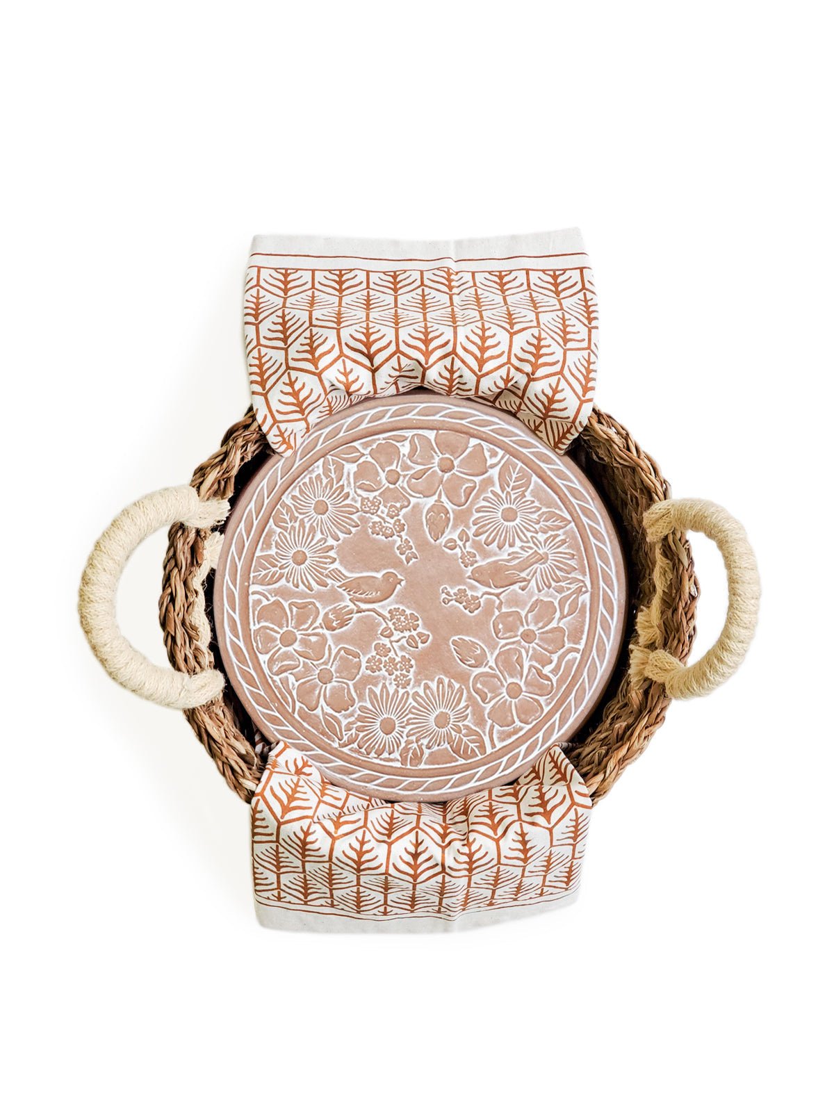 Bread Warmer & Basket Gift Set with Tea Towel - Garden Round - Terra Clara