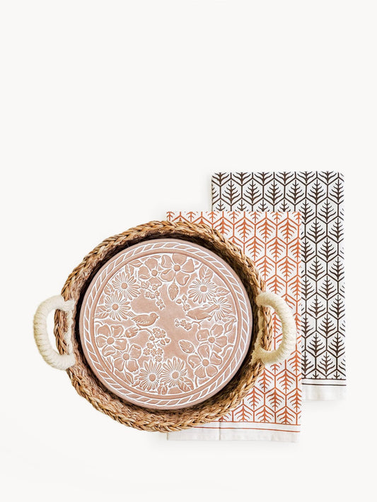 Bread Warmer & Basket Gift Set with Tea Towel - Garden Round - Terra Clara