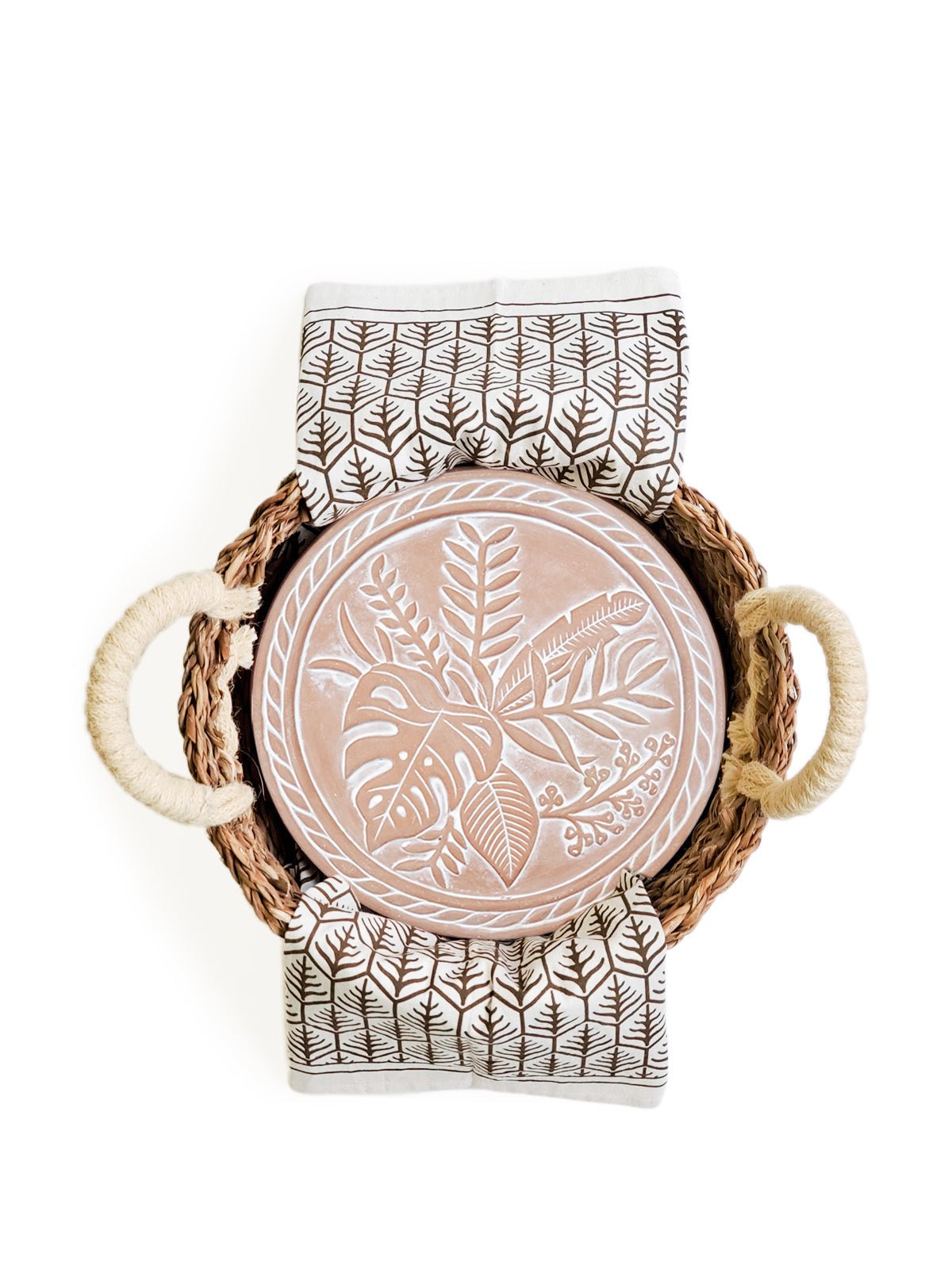 Bread Warmer & Basket Gift Set with Tea Towel - Plant Round - Terra Clara