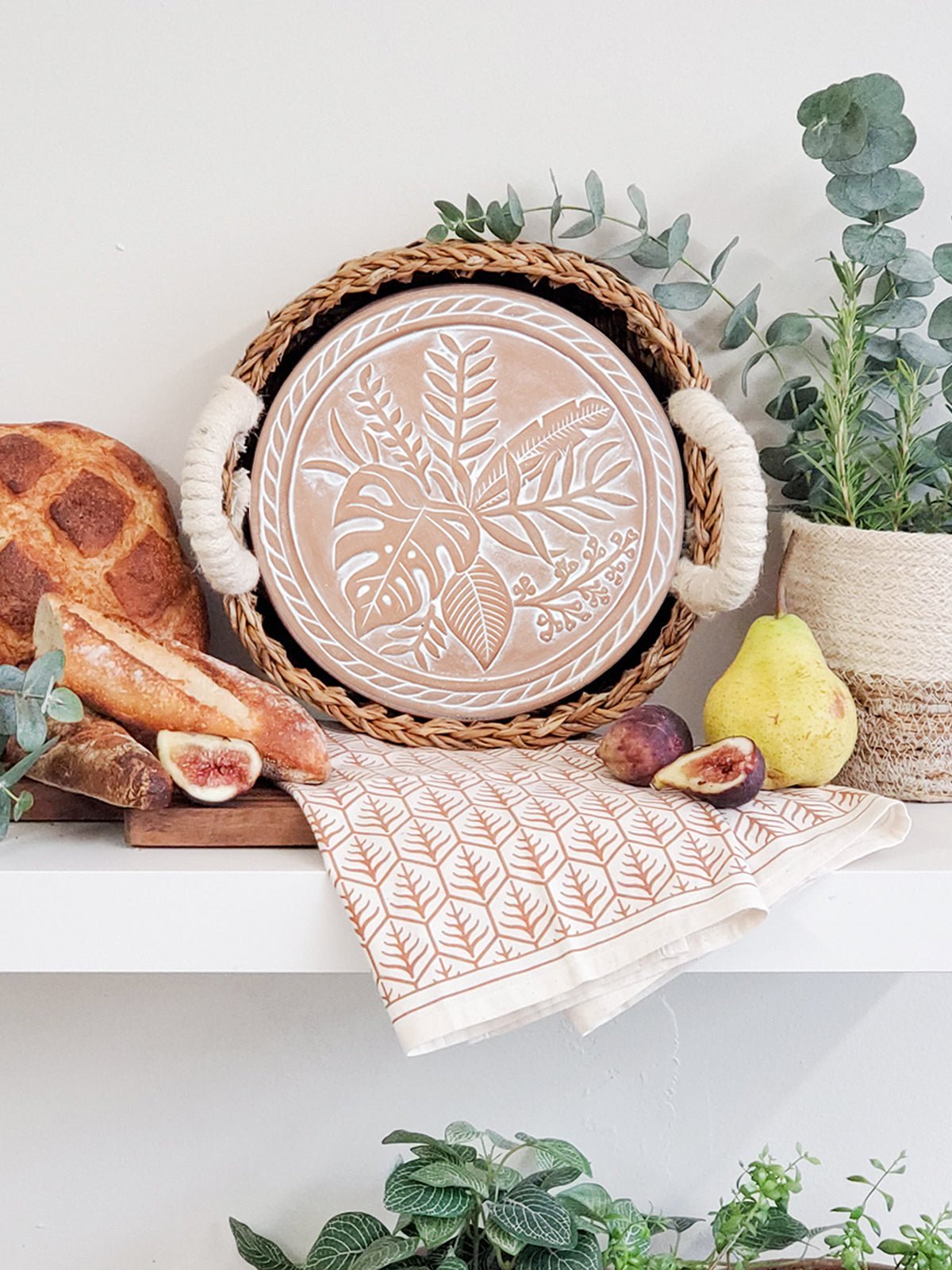 Bread Warmer & Basket Gift Set with Tea Towel - Plant Round - Terra Clara
