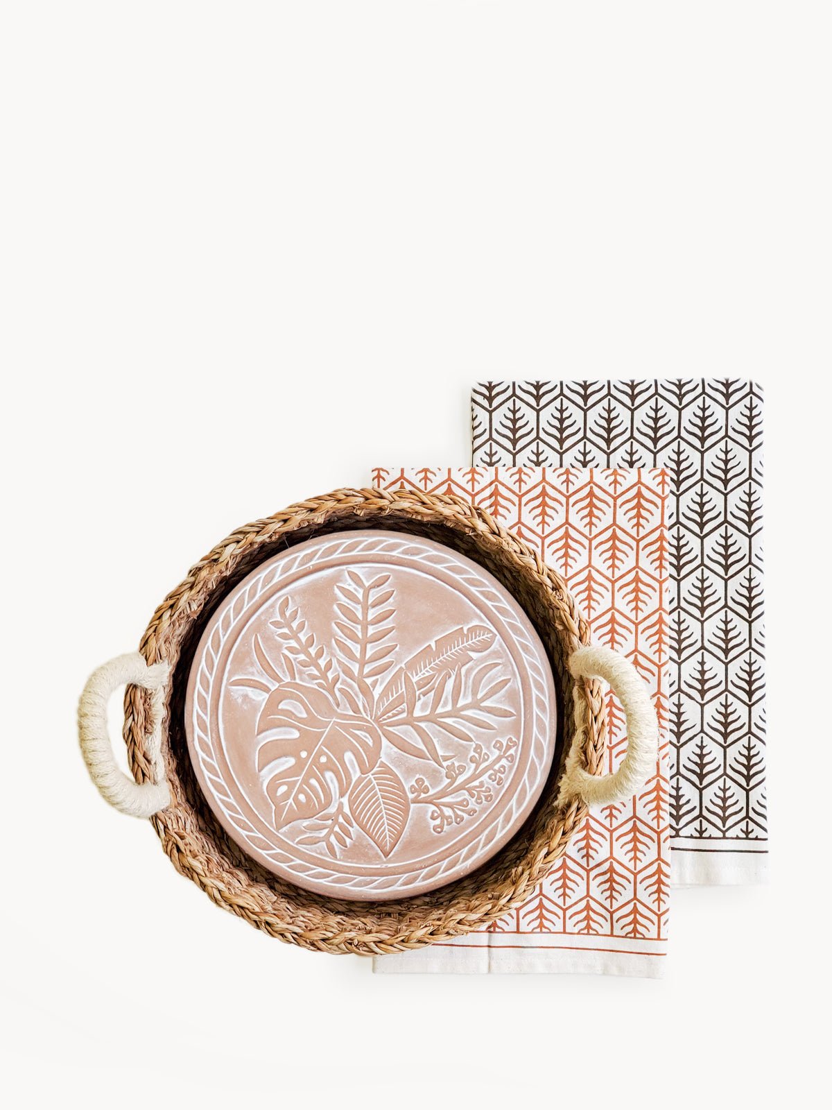 Bread Warmer & Basket Gift Set with Tea Towel - Plant Round - Terra Clara