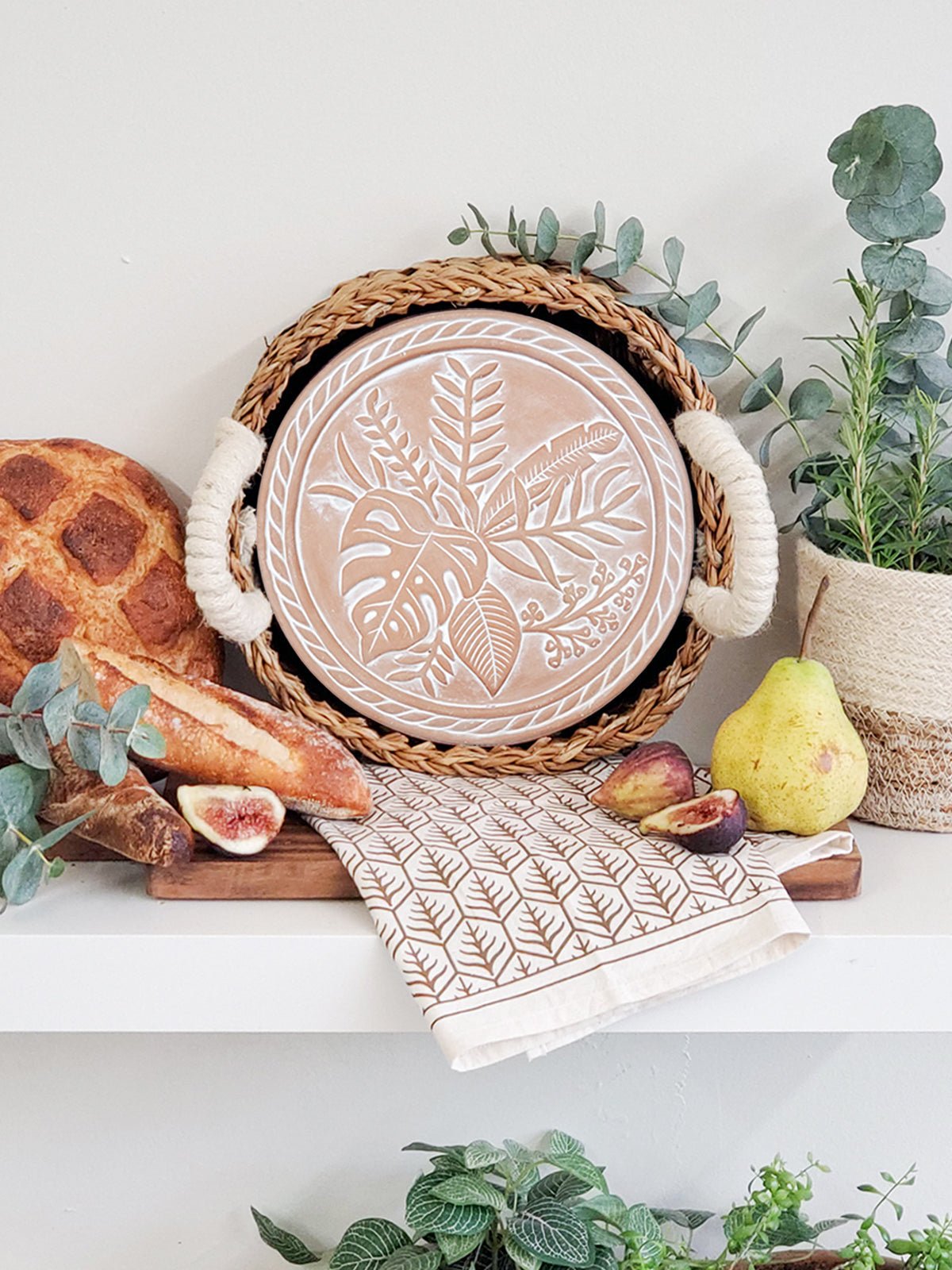 Bread Warmer & Basket Gift Set with Tea Towel - Plant Round - Terra Clara