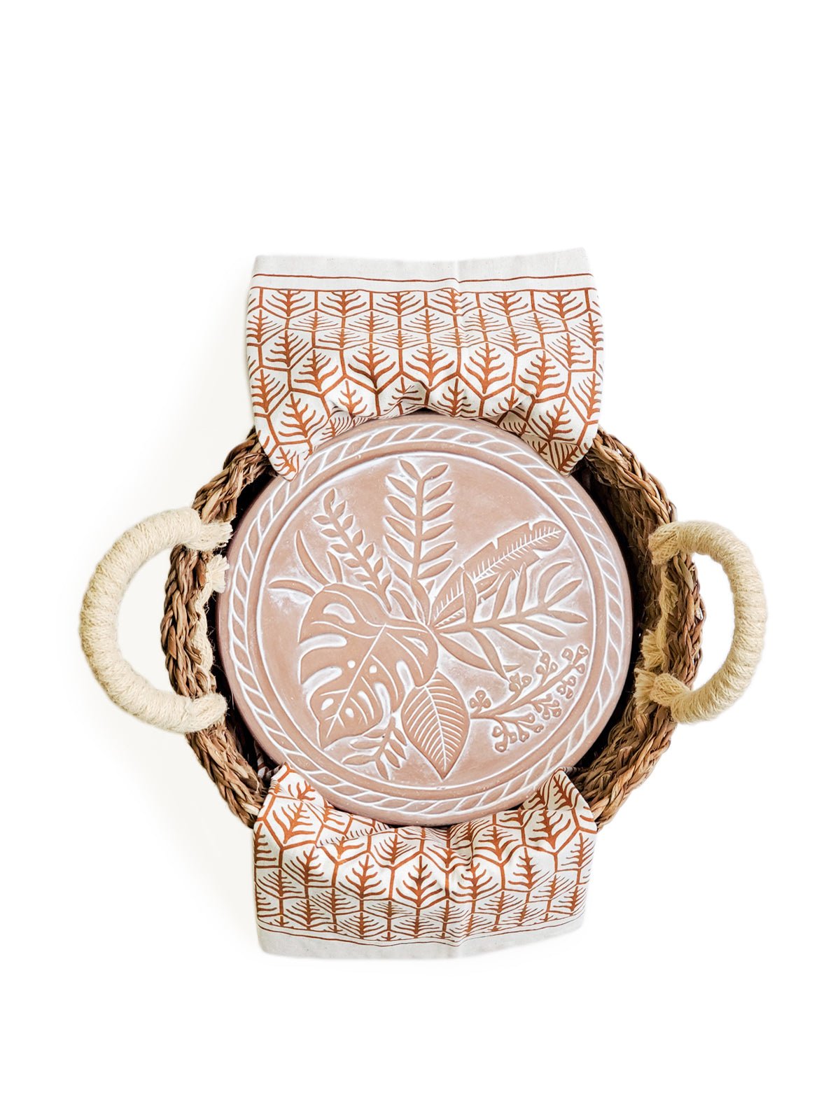 Bread Warmer & Basket Gift Set with Tea Towel - Plant Round - Terra Clara