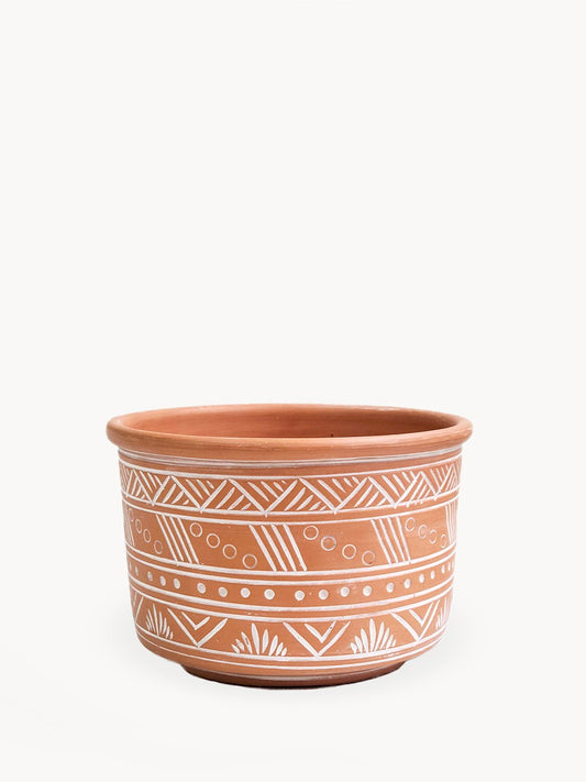 Hand Etched Terracotta Pot - Large - Terra Clara